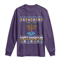 Funny Happy Hanukkah Ugly Sweater Tennis Lover Gift Long Sleeve Shirt - Wonder Print Shop