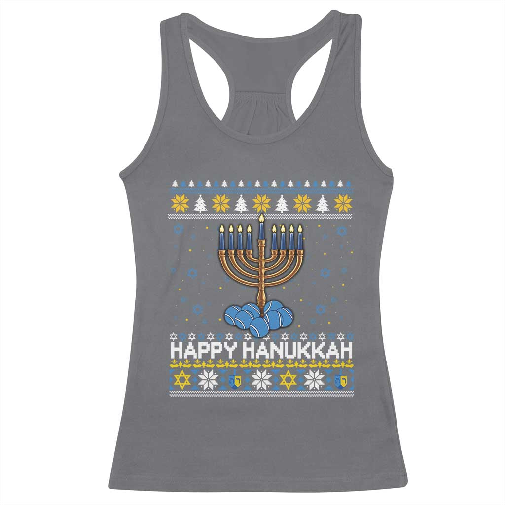 Funny Happy Hanukkah Ugly Sweater Tennis Lover Gift Racerback Tank Top - Wonder Print Shop