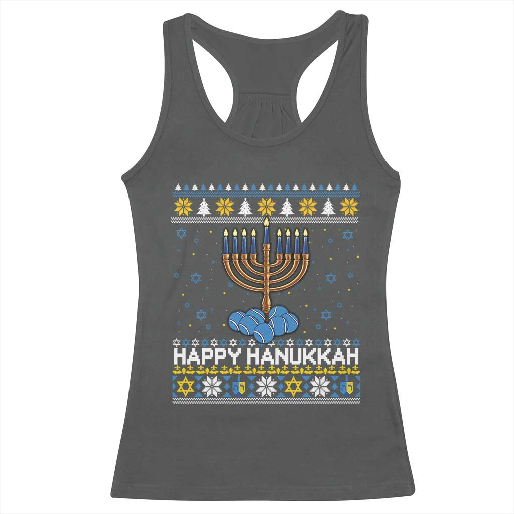Funny Happy Hanukkah Ugly Sweater Tennis Lover Gift Racerback Tank Top - Wonder Print Shop