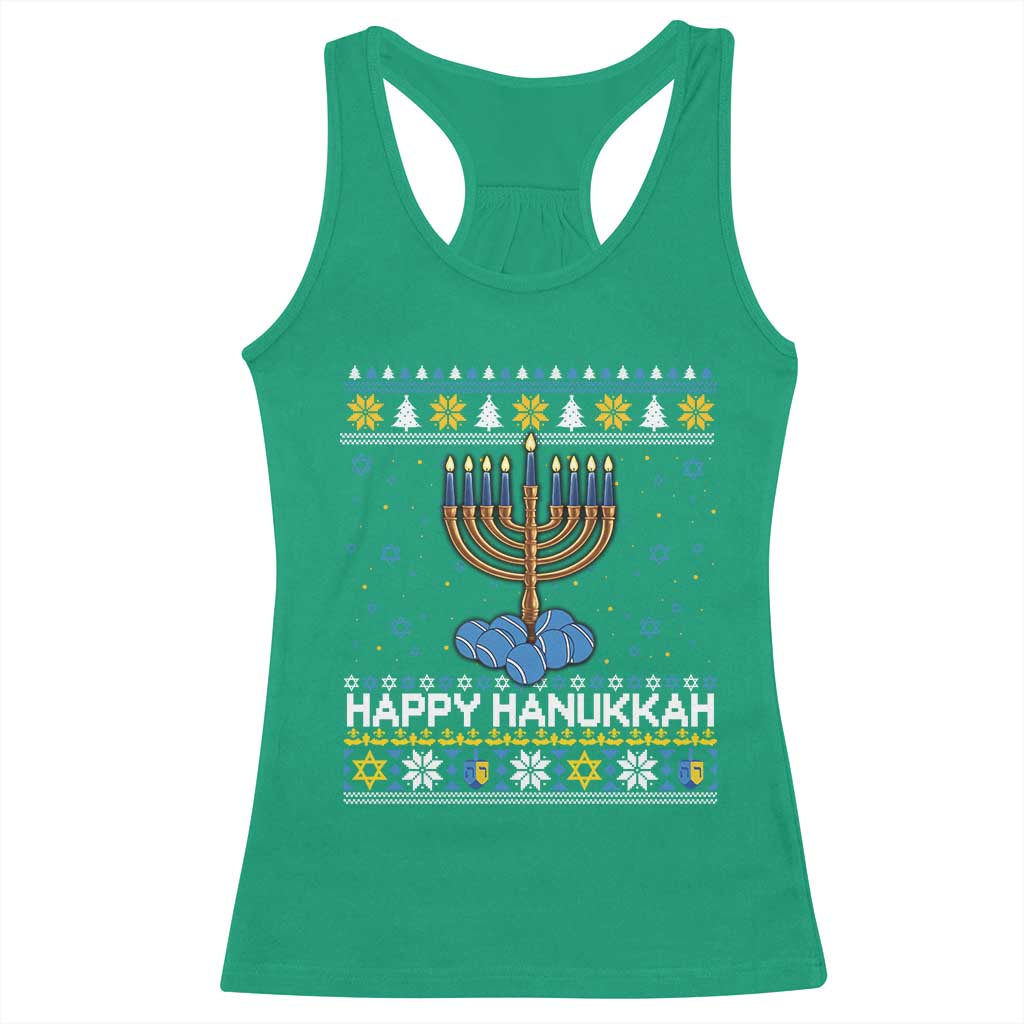 Funny Happy Hanukkah Ugly Sweater Tennis Lover Gift Racerback Tank Top - Wonder Print Shop