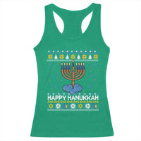 Funny Happy Hanukkah Ugly Sweater Tennis Lover Gift Racerback Tank Top - Wonder Print Shop