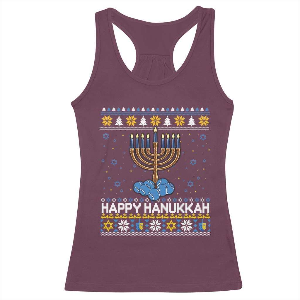 Funny Happy Hanukkah Ugly Sweater Tennis Lover Gift Racerback Tank Top - Wonder Print Shop