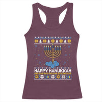 Funny Happy Hanukkah Ugly Sweater Tennis Lover Gift Racerback Tank Top - Wonder Print Shop