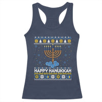 Funny Happy Hanukkah Ugly Sweater Tennis Lover Gift Racerback Tank Top - Wonder Print Shop