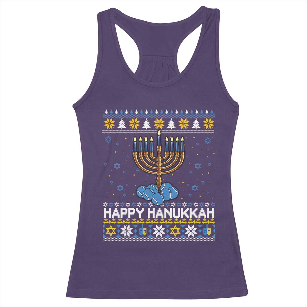 Funny Happy Hanukkah Ugly Sweater Tennis Lover Gift Racerback Tank Top - Wonder Print Shop