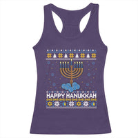 Funny Happy Hanukkah Ugly Sweater Tennis Lover Gift Racerback Tank Top - Wonder Print Shop