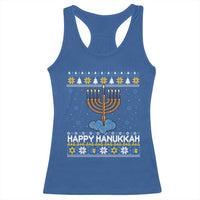 Funny Happy Hanukkah Ugly Sweater Tennis Lover Gift Racerback Tank Top - Wonder Print Shop