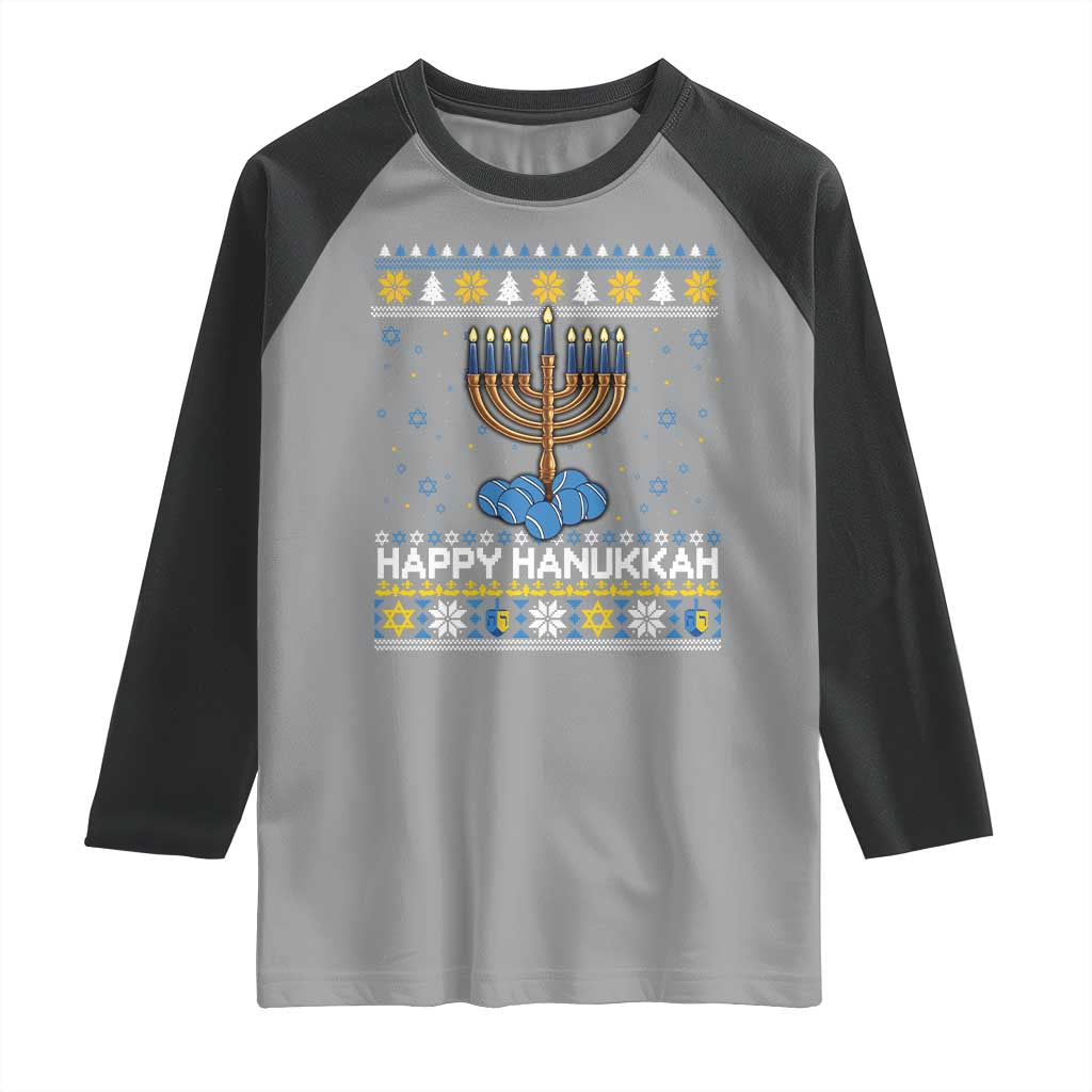 Funny Happy Hanukkah Ugly Sweater Tennis Lover Gift Raglan Shirt - Wonder Print Shop