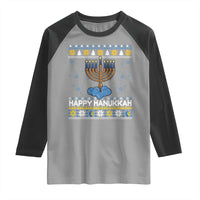 Funny Happy Hanukkah Ugly Sweater Tennis Lover Gift Raglan Shirt - Wonder Print Shop