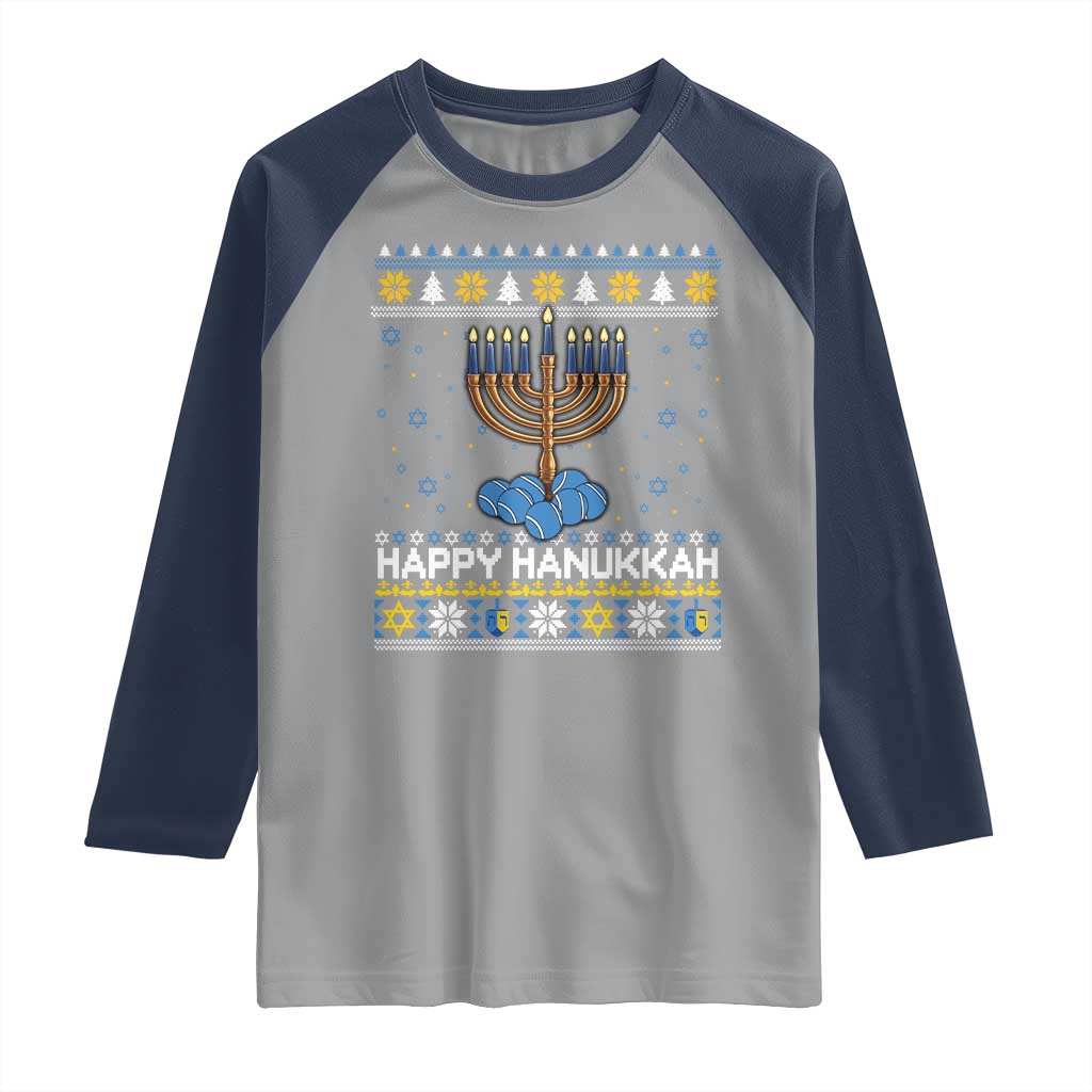 Funny Happy Hanukkah Ugly Sweater Tennis Lover Gift Raglan Shirt - Wonder Print Shop