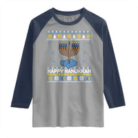 Funny Happy Hanukkah Ugly Sweater Tennis Lover Gift Raglan Shirt - Wonder Print Shop