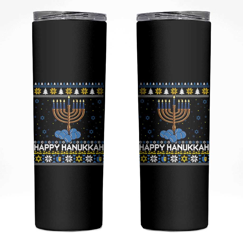 Funny Happy Hanukkah Ugly Sweater Tennis Lover Gift Skinny Tumbler - Wonder Print Shop
