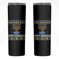 Funny Happy Hanukkah Ugly Sweater Tennis Lover Gift Skinny Tumbler - Wonder Print Shop