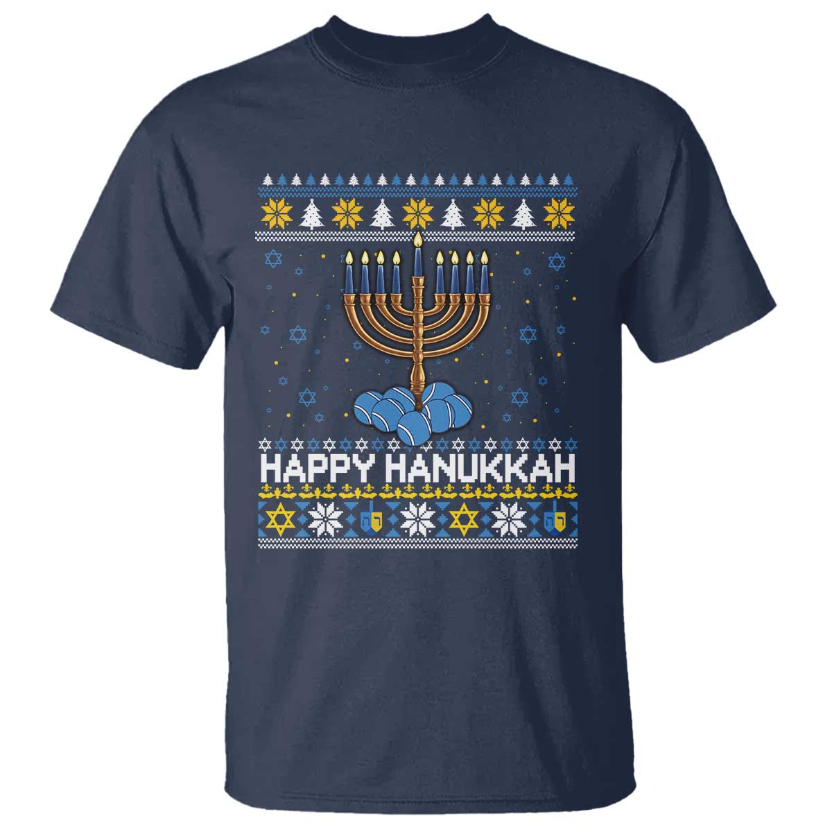Funny Happy Hanukkah Ugly Sweater Tennis Lover Gift T Shirt - Wonder Print Shop