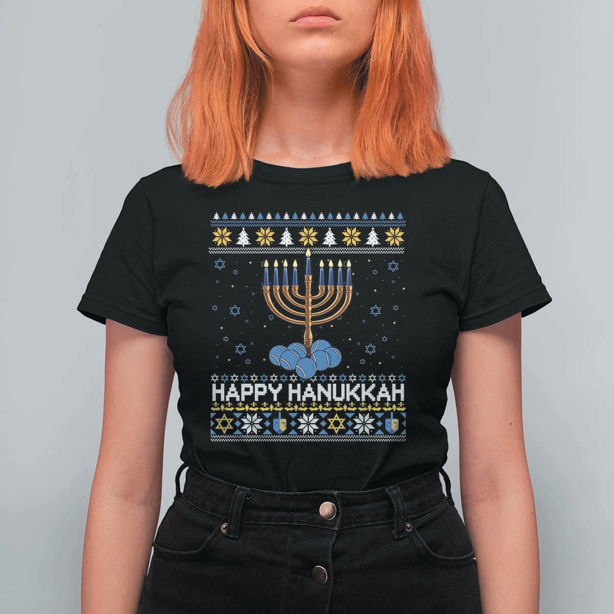 Funny Happy Hanukkah Ugly Sweater Tennis Lover Gift T Shirt For Women - Wonder Print Shop