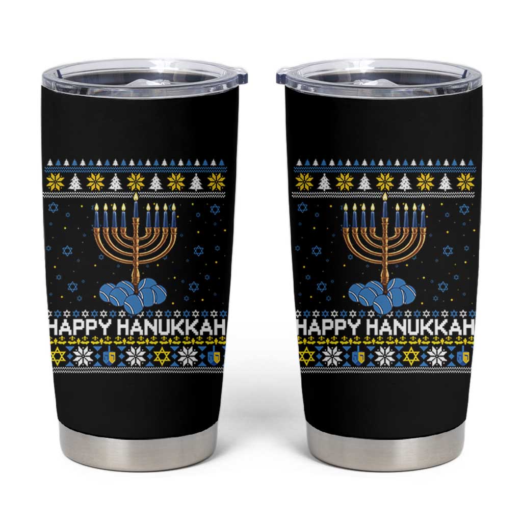 Funny Happy Hanukkah Ugly Sweater Tennis Lover Gift Tumbler Cup - Wonder Print Shop
