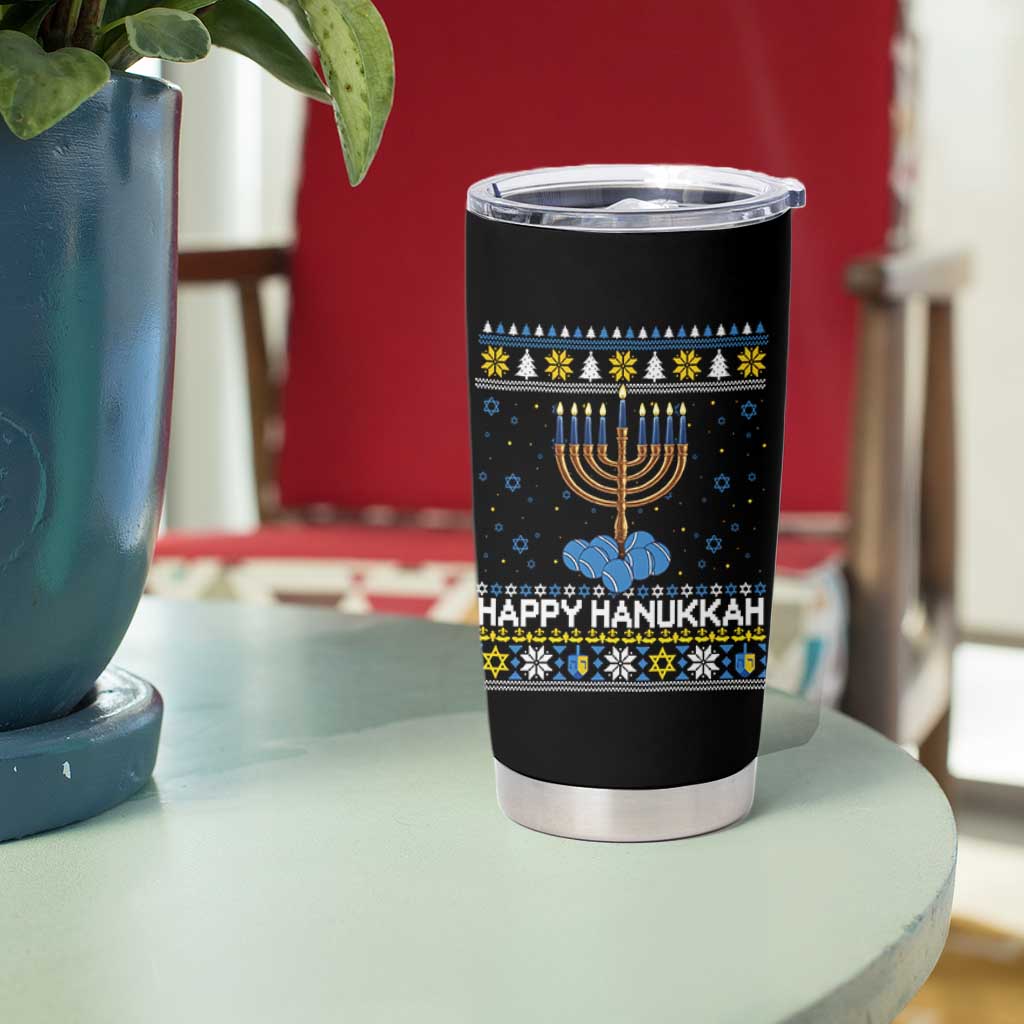 Funny Happy Hanukkah Ugly Sweater Tennis Lover Gift Tumbler Cup - Wonder Print Shop