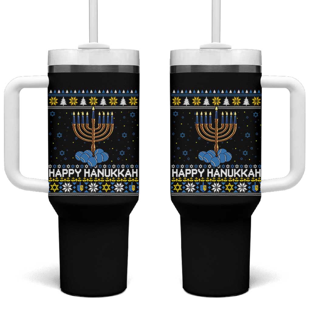 Funny Happy Hanukkah Ugly Sweater Tennis Lover Gift Tumbler With Handle - Wonder Print Shop