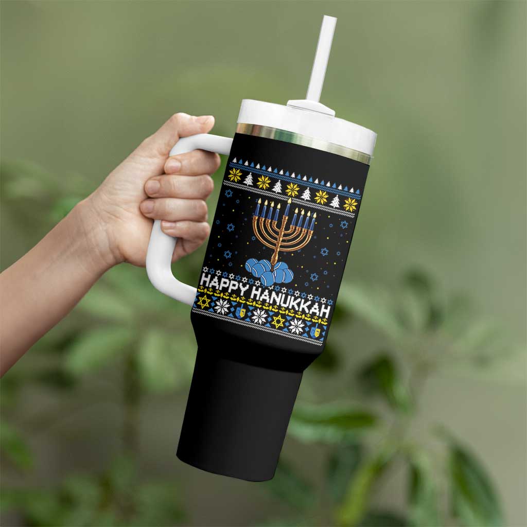 Funny Happy Hanukkah Ugly Sweater Tennis Lover Gift Tumbler With Handle - Wonder Print Shop