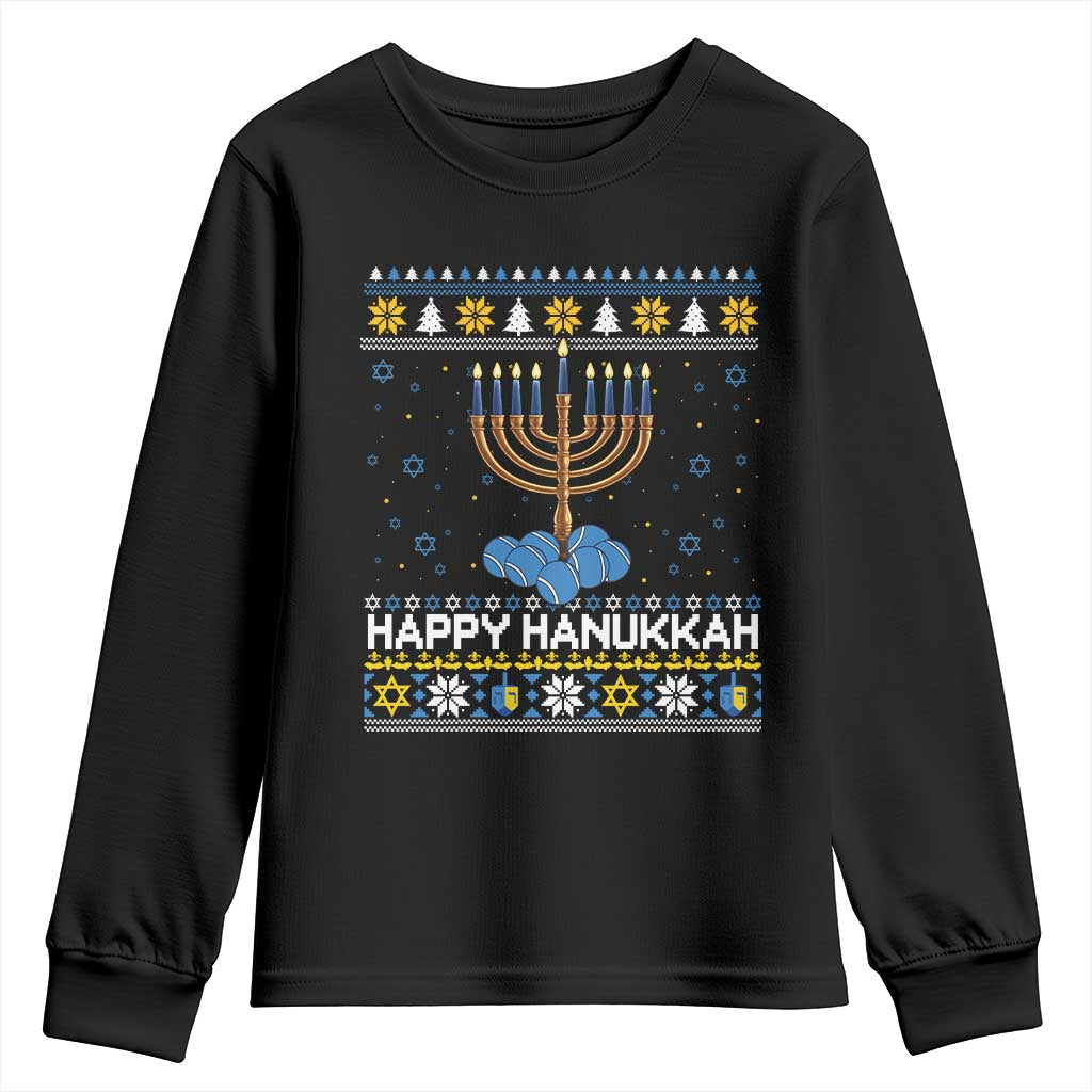 Funny Happy Hanukkah Ugly Sweater Tennis Lover Gift Youth Sweatshirt - Wonder Print Shop