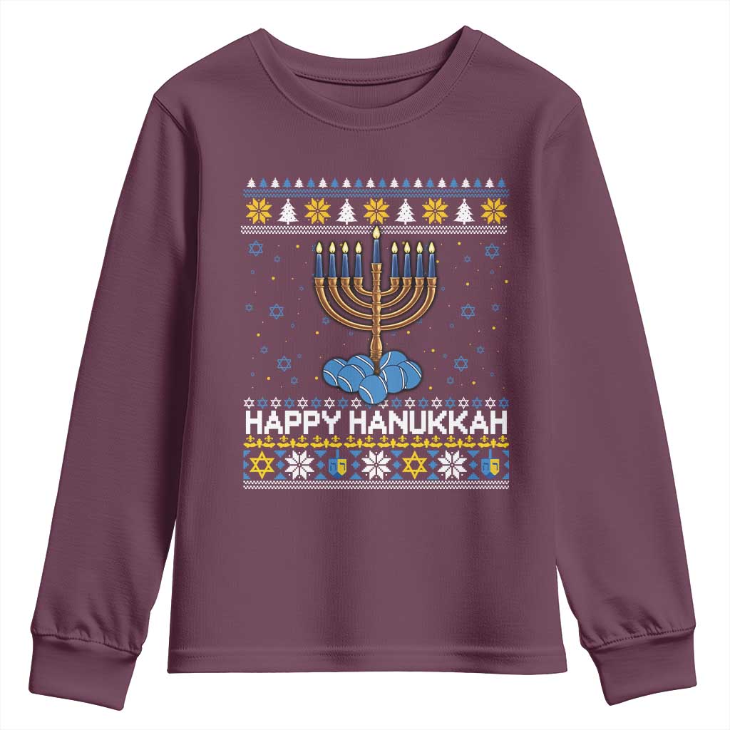 Funny Happy Hanukkah Ugly Sweater Tennis Lover Gift Youth Sweatshirt - Wonder Print Shop
