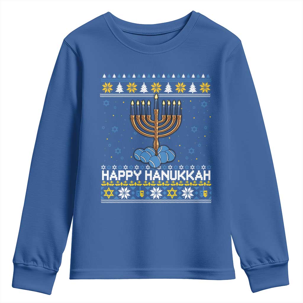 Funny Happy Hanukkah Ugly Sweater Tennis Lover Gift Youth Sweatshirt - Wonder Print Shop