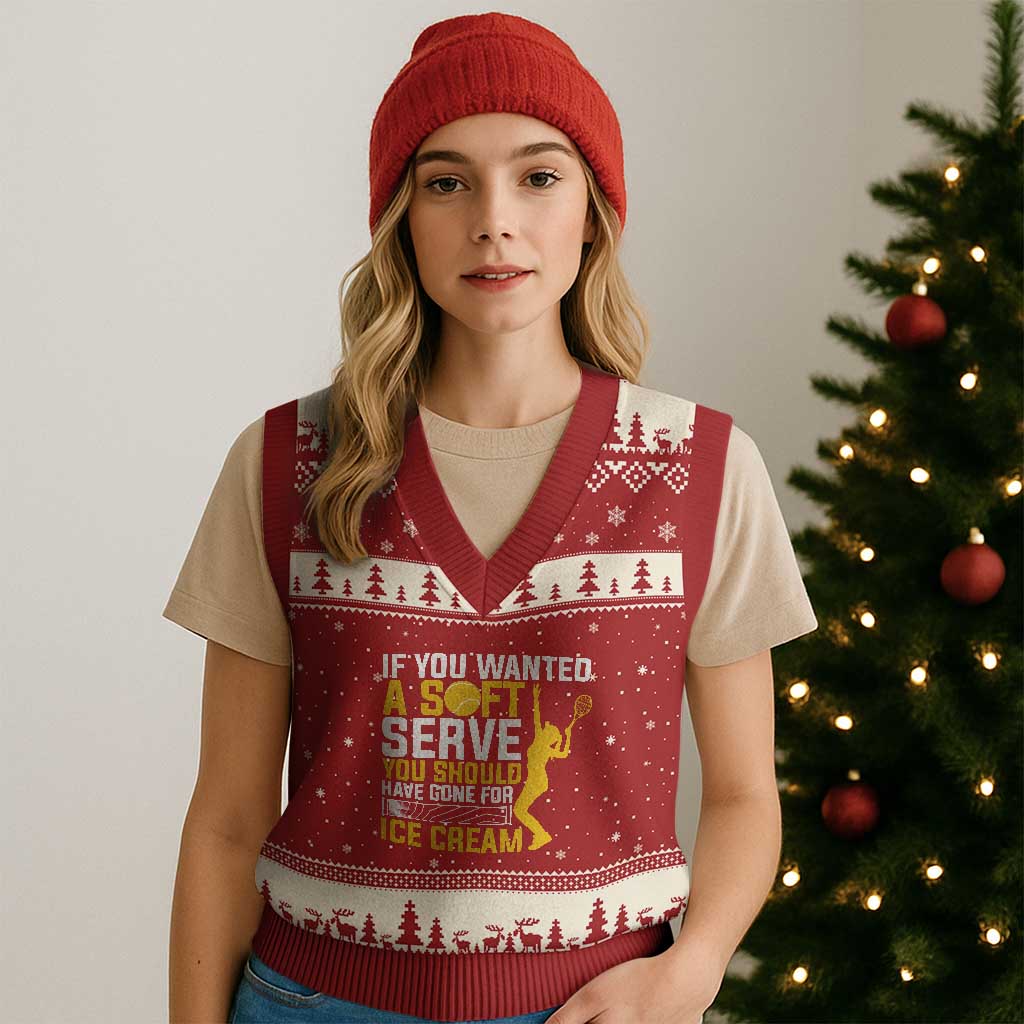 If You Wanted Soft Serve Gone For Ice Cream V-Neck Knit Sweater Vest Tennis Lover Gift - Wonder Print Shop