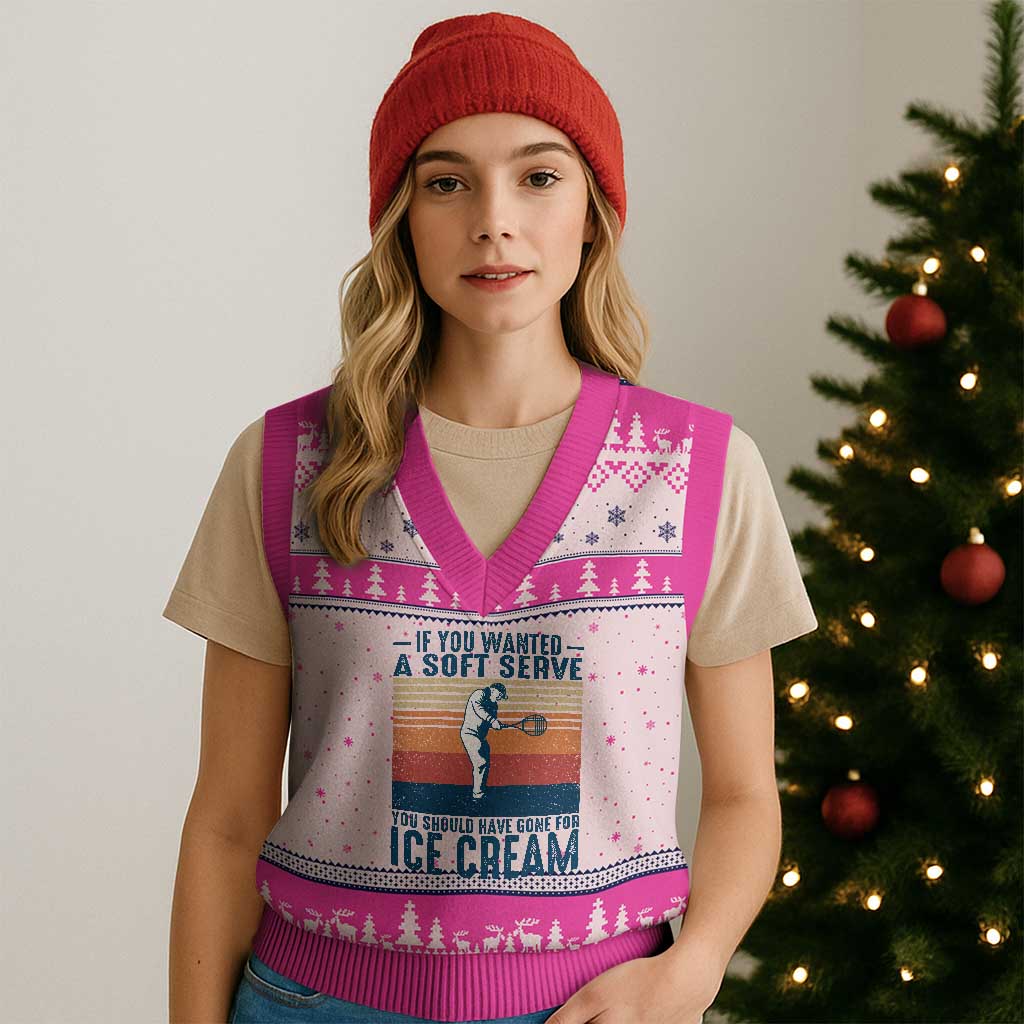 Retro Tennis Player Gift V-Neck Knit Sweater Vest If You Wanted Soft Serve Gone For Ice Cream - Wonder Print Shop