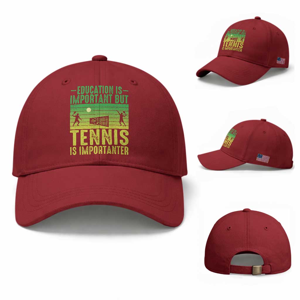 Vintage Retro Tennis Quote Baseball Cap Education Is Important But Tennis Is Importanter