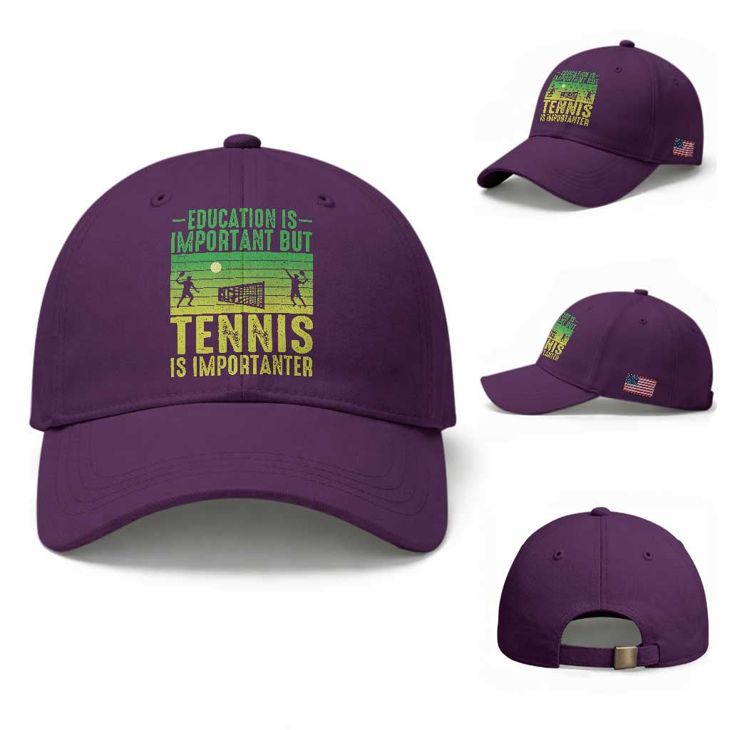 Vintage Retro Tennis Quote Baseball Cap Education Is Important But Tennis Is Importanter