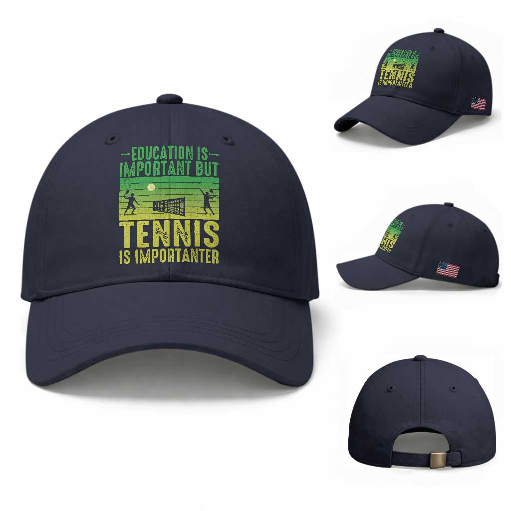 Vintage Retro Tennis Quote Baseball Cap Education Is Important But Tennis Is Importanter