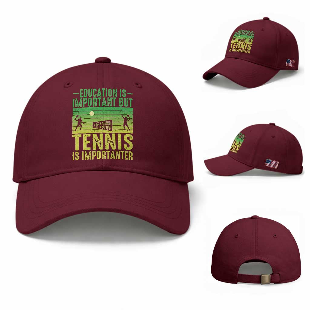 Vintage Retro Tennis Quote Baseball Cap Education Is Important But Tennis Is Importanter