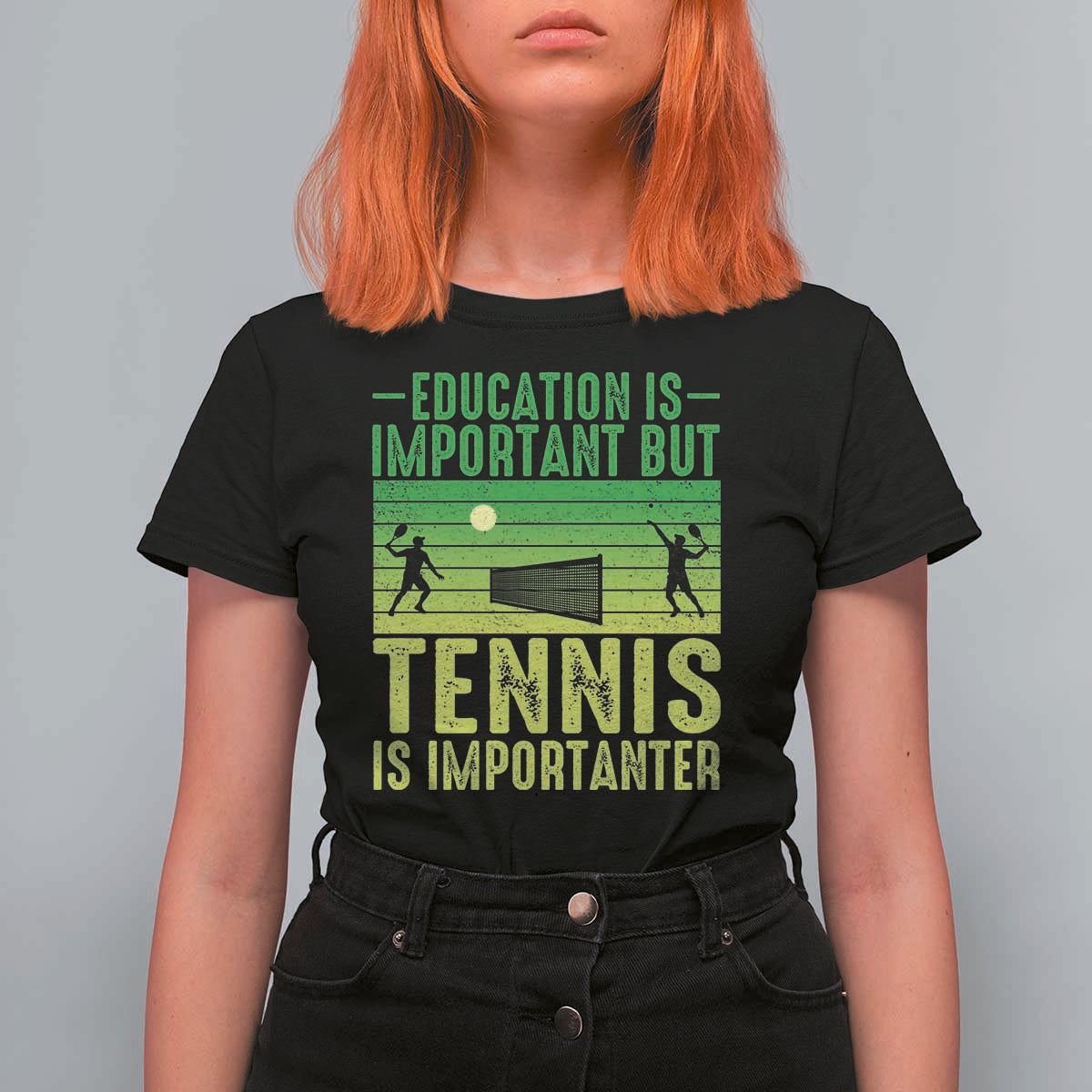 Vintage Retro Tennis Quote T Shirt For Women Education Is Important But Tennis Is Importanter - Wonder Print Shop