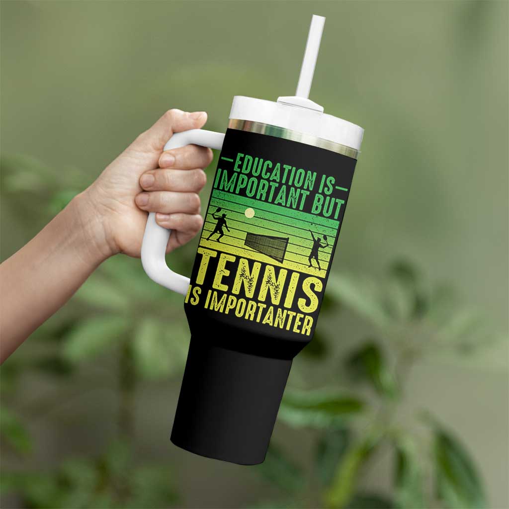 Vintage Retro Tennis Quote Tumbler With Handle Education Is Important But Tennis Is Importanter - Wonder Print Shop