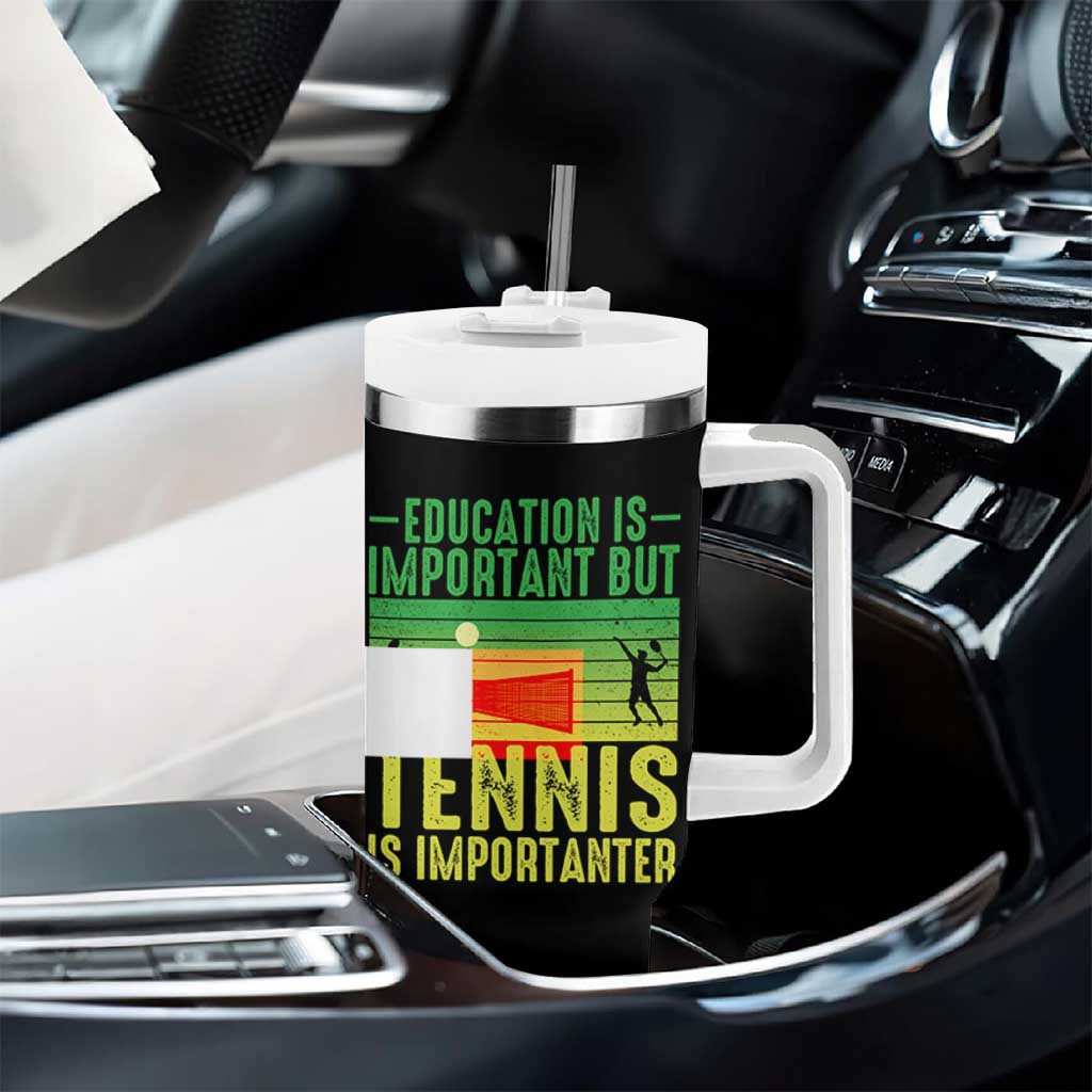 Vintage Retro Tennis Quote Tumbler With Handle Education Is Important But Tennis Is Importanter - Wonder Print Shop