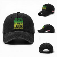 Vintage Retro Tennis Quote Washed Cotton Baseball Cap Education Is Important But Tennis Is Importanter