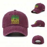 Vintage Retro Tennis Quote Washed Cotton Baseball Cap Education Is Important But Tennis Is Importanter