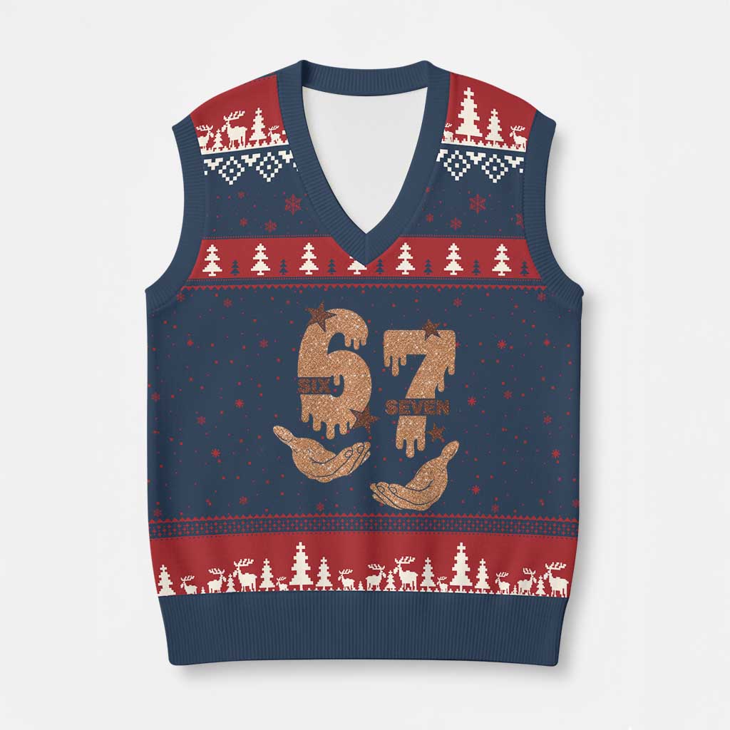 Funny Six Seven Meme V-Neck Knit Sweater Vest Melanin Black History Month Gift - Wonder Print Shop