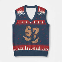 Funny Six Seven Meme V-Neck Knit Sweater Vest Melanin Black History Month Gift - Wonder Print Shop