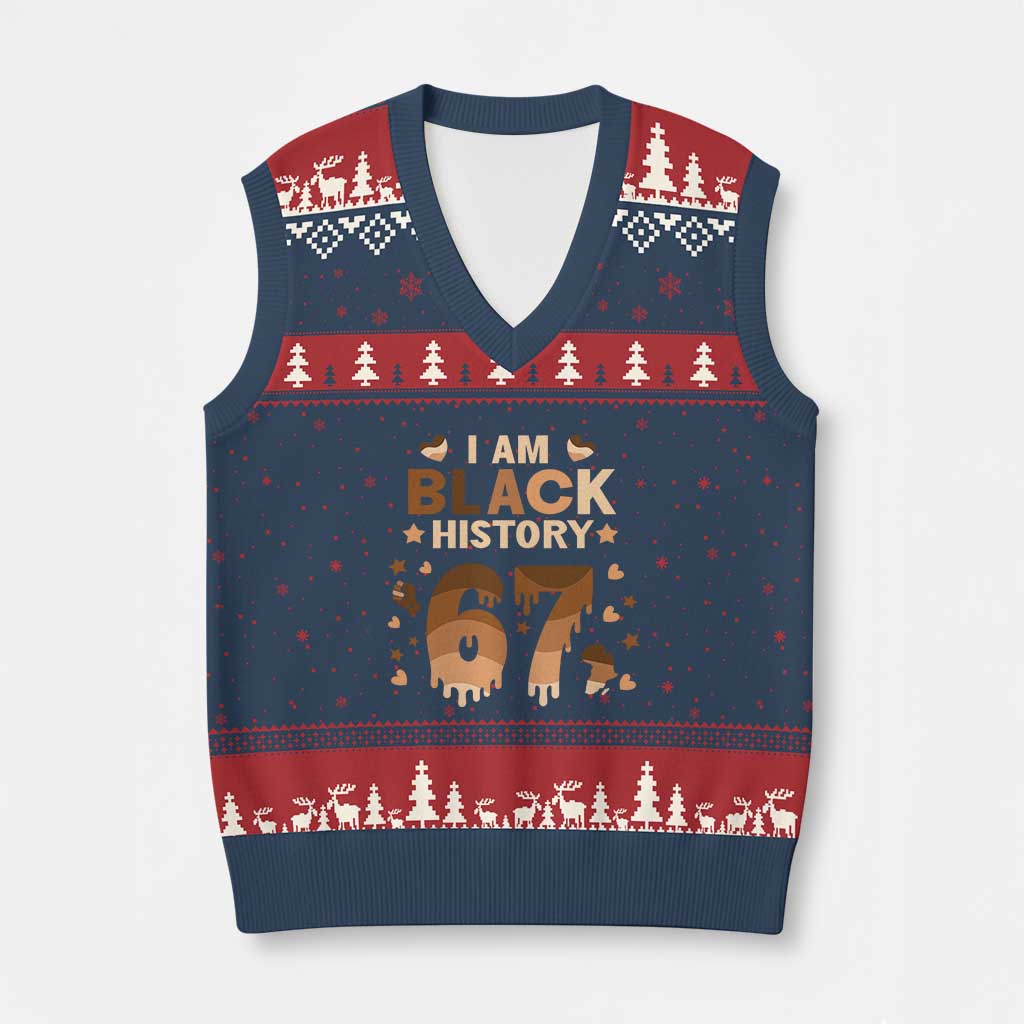 Funny Melanin Six Seven Meme V-Neck Knit Sweater Vest African American Gift - Wonder Print Shop