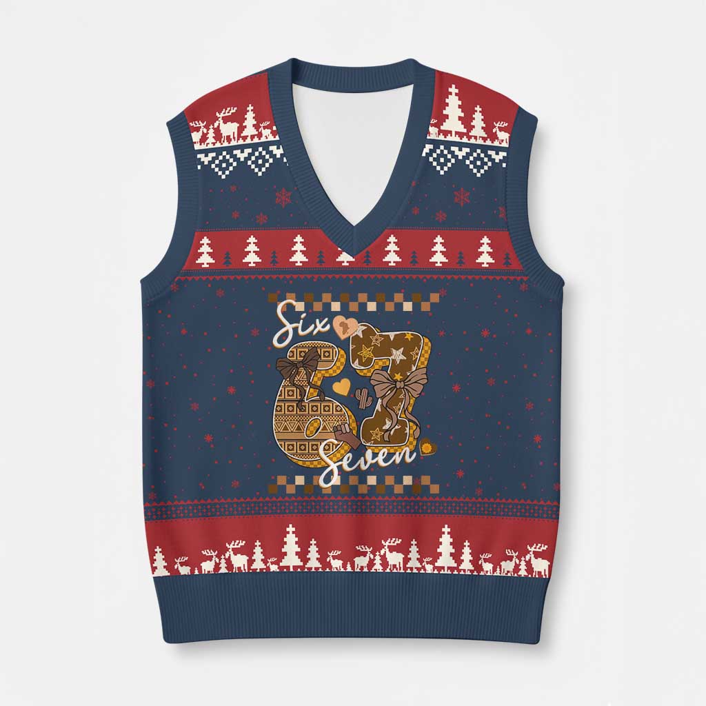 Funny African American Melanin Gift V-Neck Knit Sweater Vest Six Seven Meme