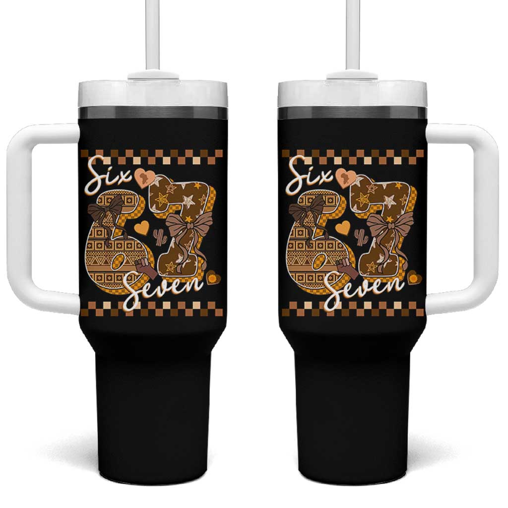 Funny African American Melanin Gift Tumbler With Handle Six Seven Meme