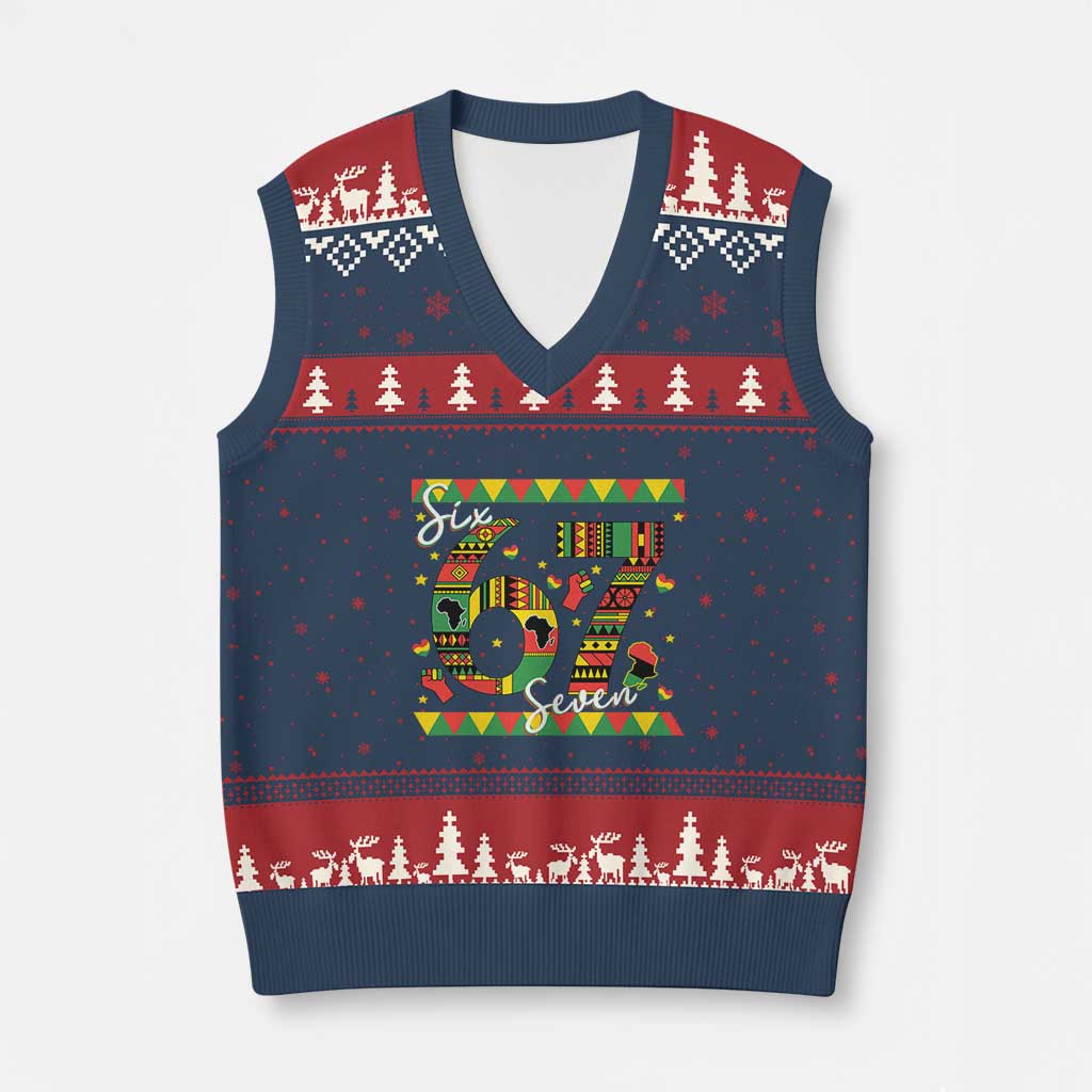 Funny Six Seven Meme V-Neck Knit Sweater Vest Pan African Culture Gift