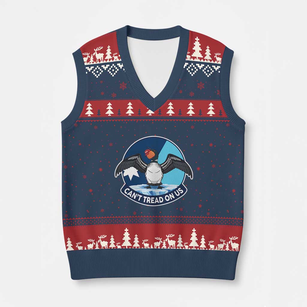 Can Not Tread On Us V-Neck Knit Sweater Vest Common Loon No Ice Please