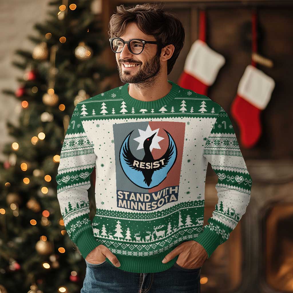 Stand With Minnesota Ugly Christmas Sweater Common Loon Pride Support