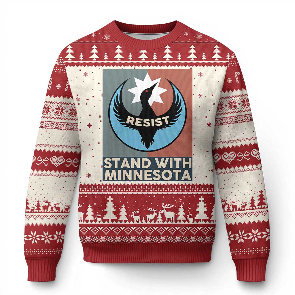Stand With Minnesota Ugly Christmas Sweater Common Loon Pride Support