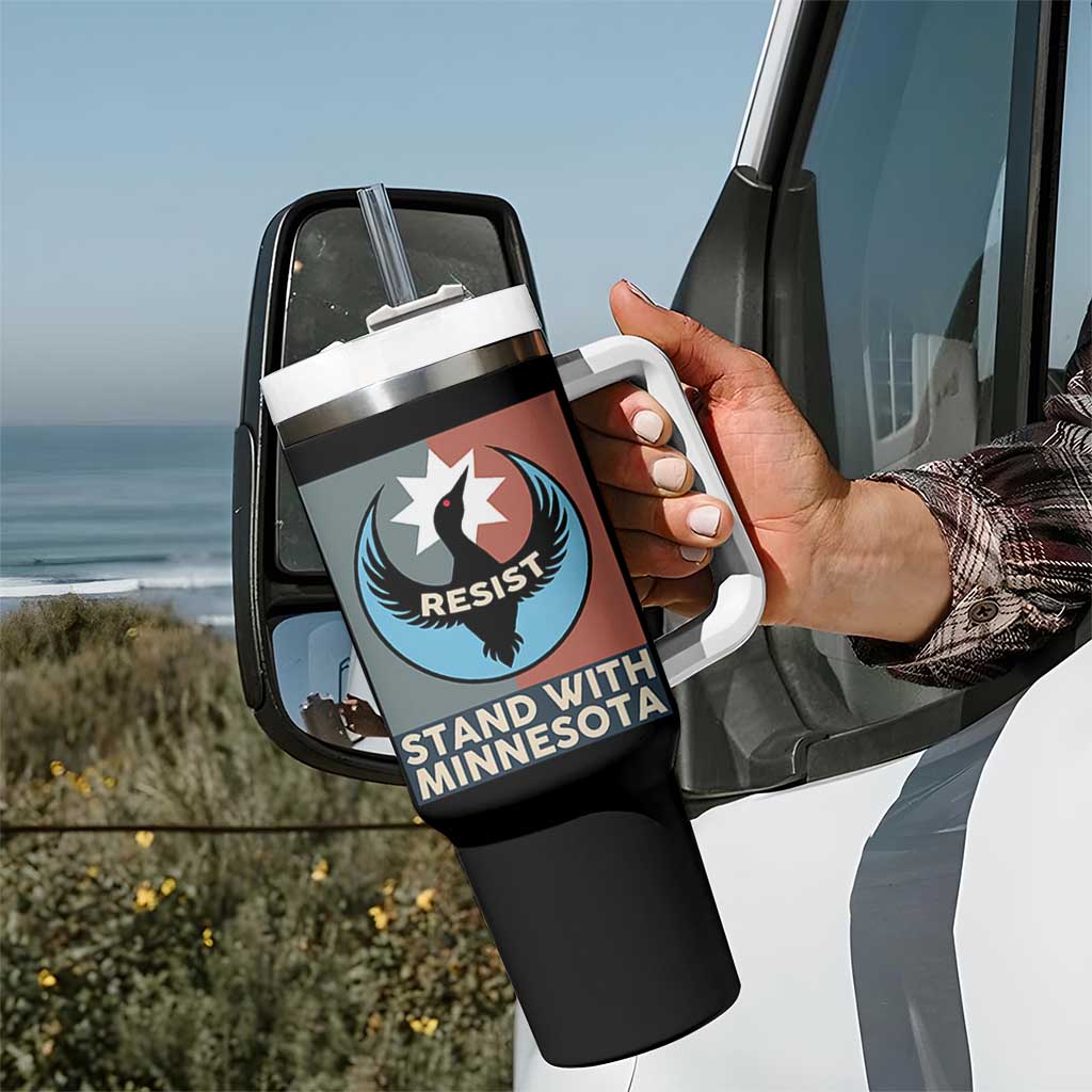 Stand With Minnesota Tumbler With Handle Common Loon Pride Support