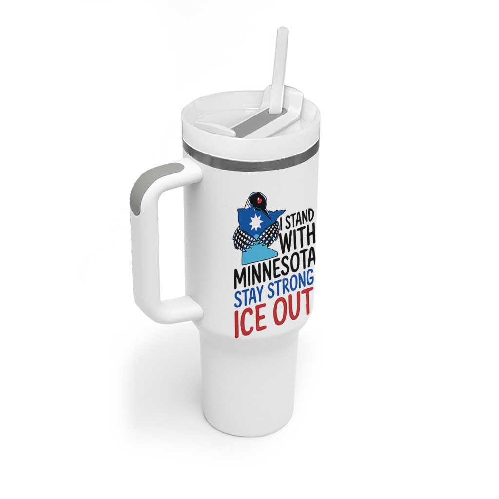 Minnesota Pride Common Loon Tumbler With Handle Stand With Minnesota Ice Out