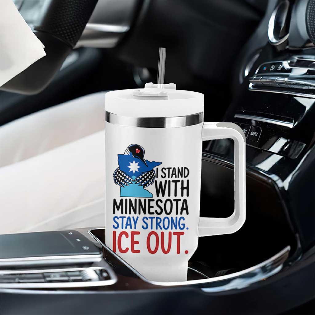 Minnesota Pride Common Loon Tumbler With Handle Stand With Minnesota Ice Out