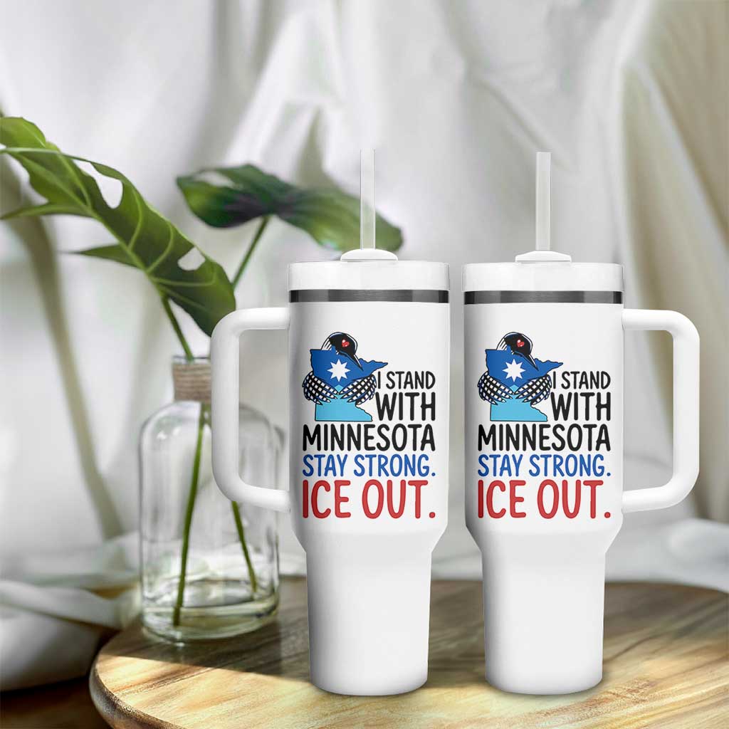 Minnesota Pride Common Loon Tumbler With Handle Stand With Minnesota Ice Out